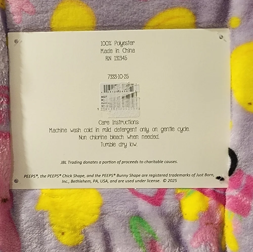 Peeps Lavender Happy Easter Oversized Plush Blanket Throw, NWT